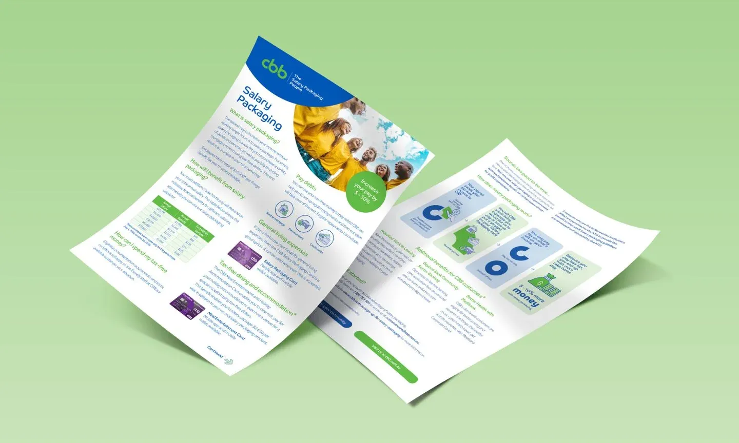CBB salary packaging brochure with product information and illustrated benefits