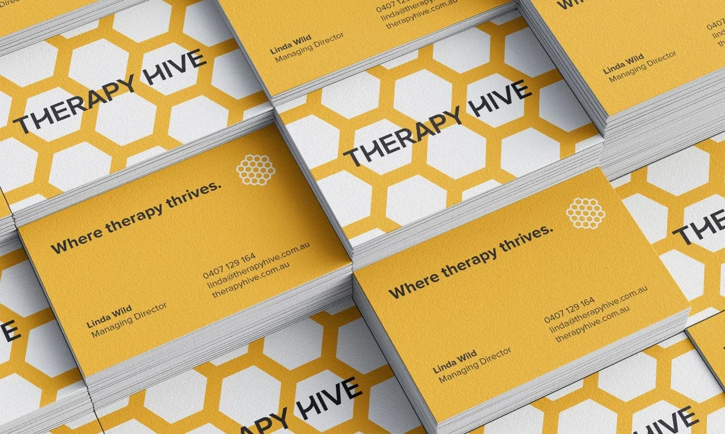 Therapy Hive — A recognisable identity across printed materials.