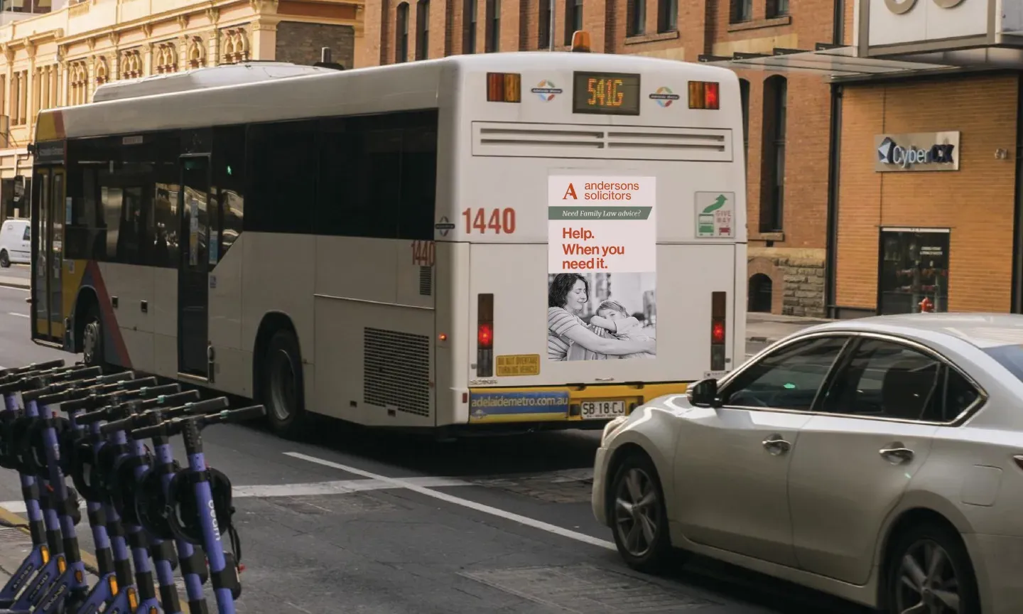 Andersons Solicitors outdoor campaign displayed on a bus