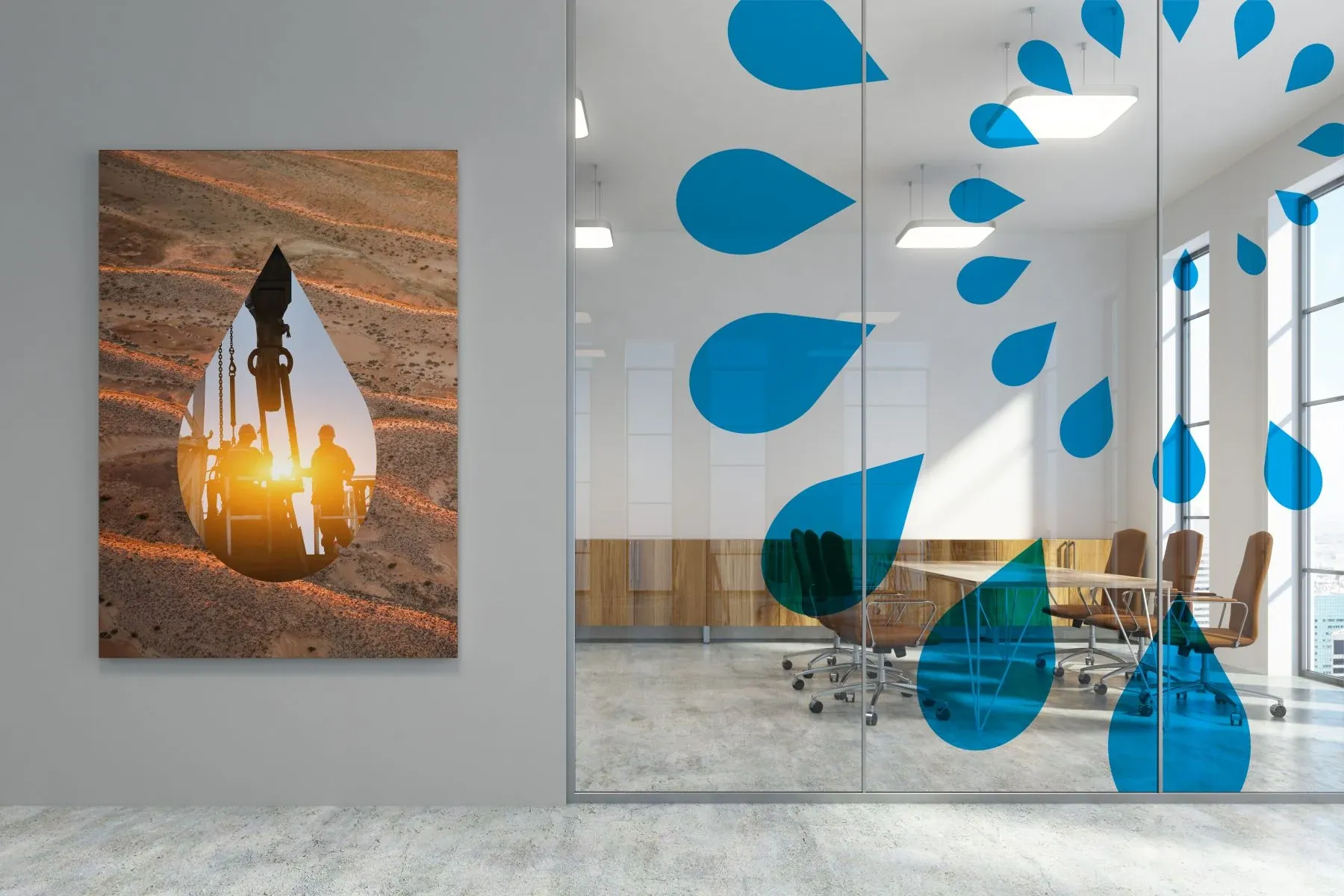 Beach Energy identity applied across glass walls and interior spaces