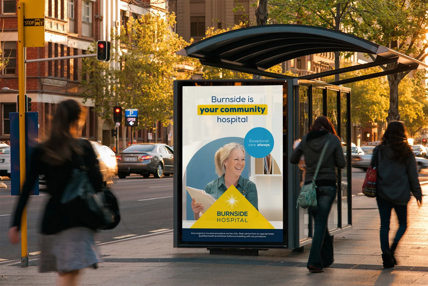 Burnside Hospital community awareness campaign at an Adelaide bus shelter