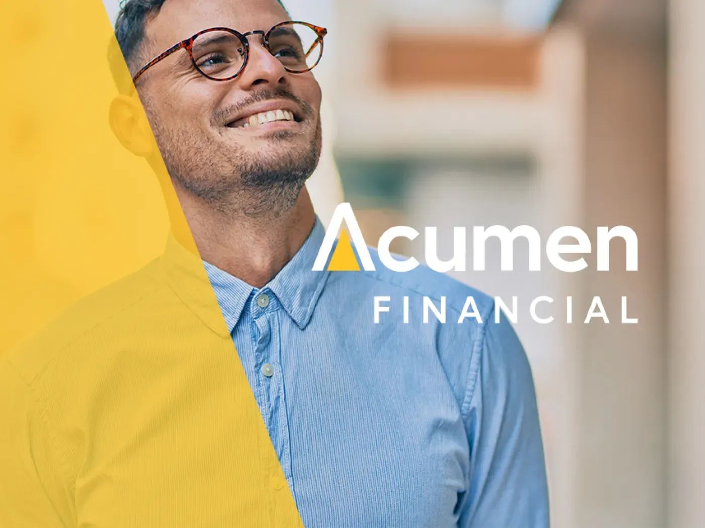 Acumen Financial identity with a smiling team member