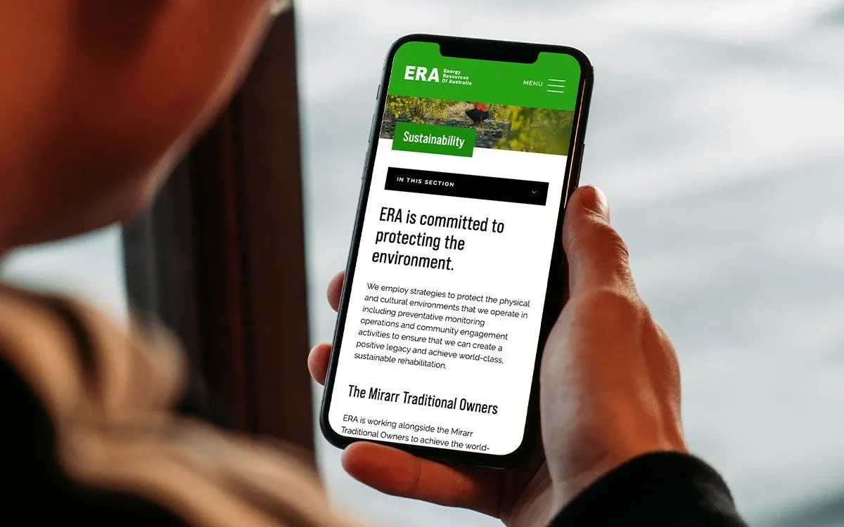 ERA website on a phone, with clear navigation and environmental information