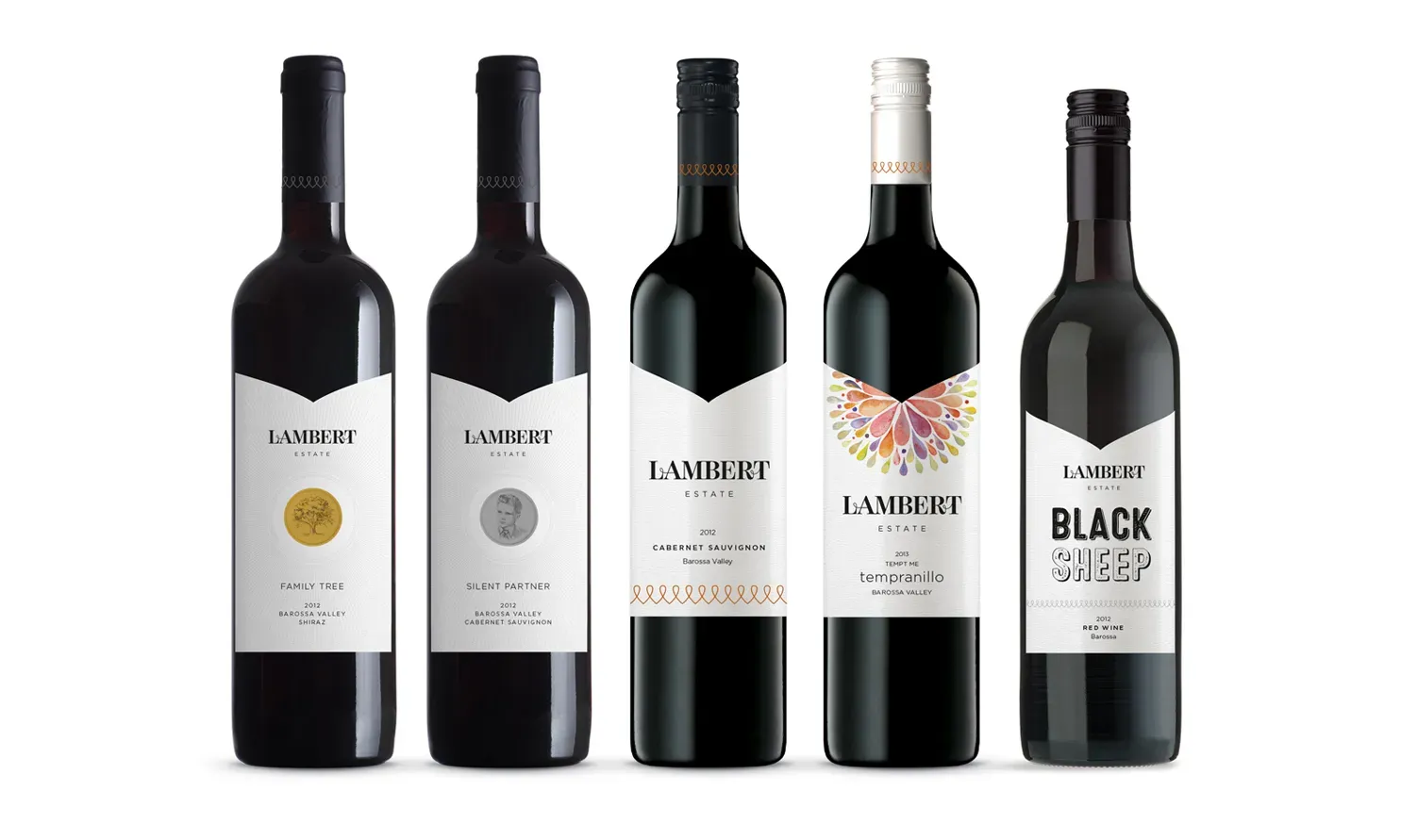 Lambert Estate wine range showing the coordinated label and packaging design