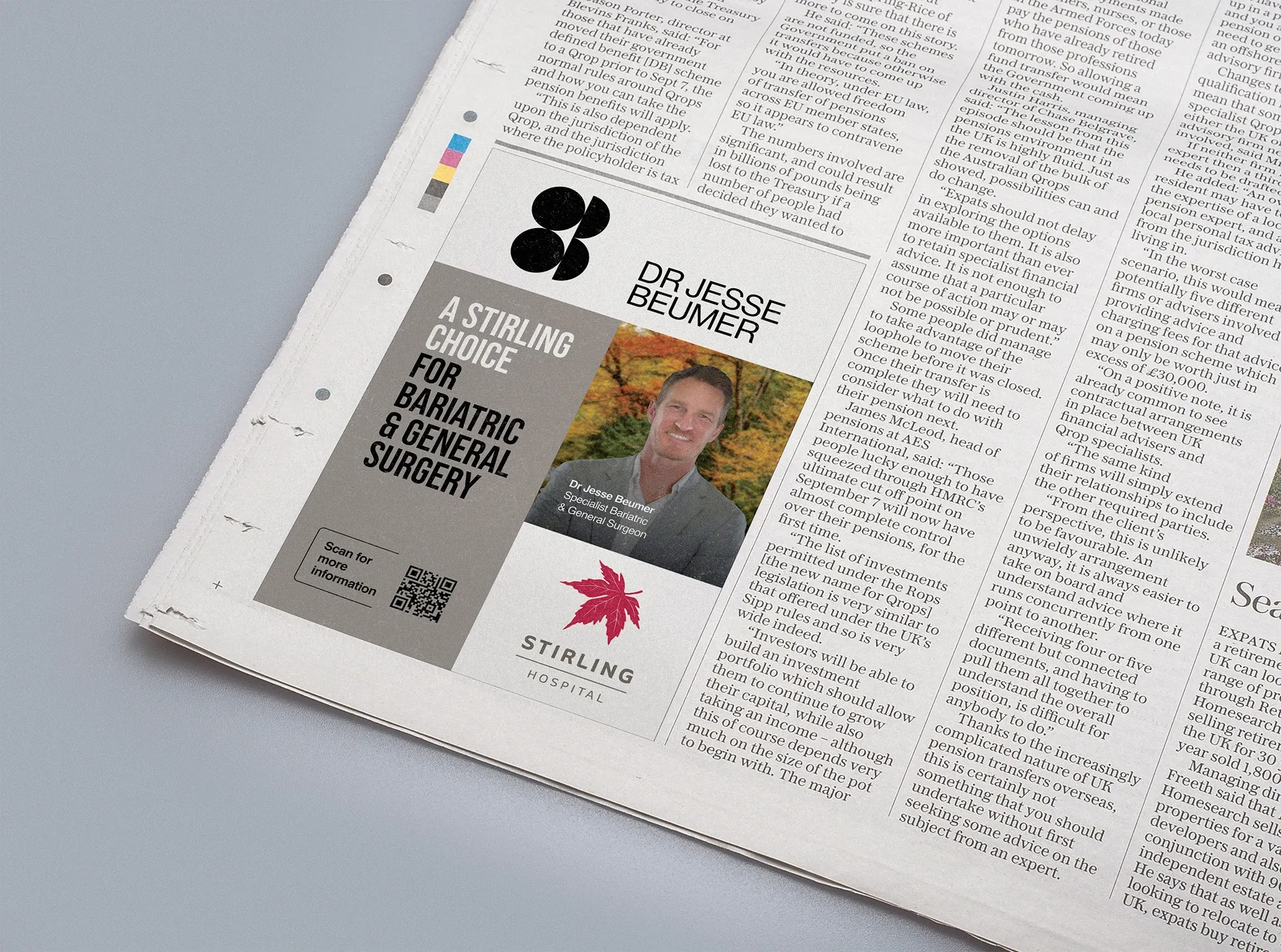 Dr Jesse Beumer Stirling Hospital newspaper advertisement mockup