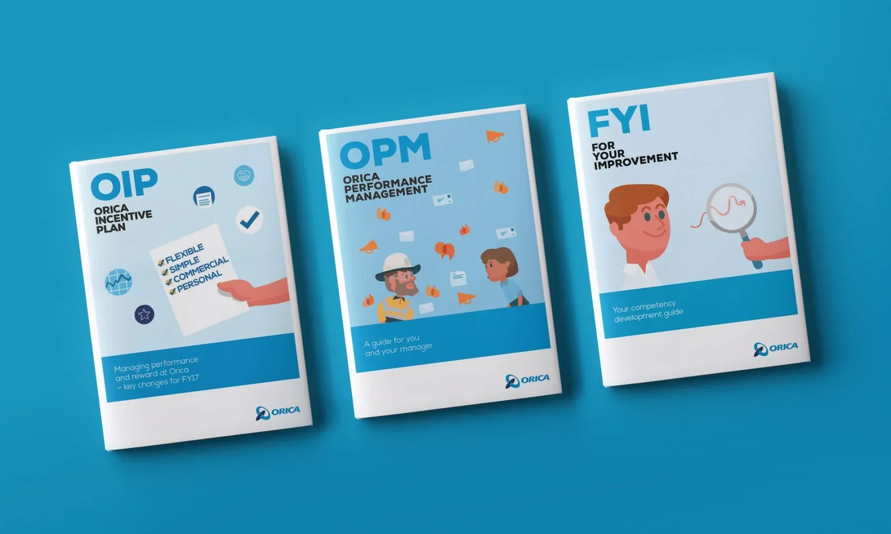Orica performance and development program brochures with coordinated illustration and design