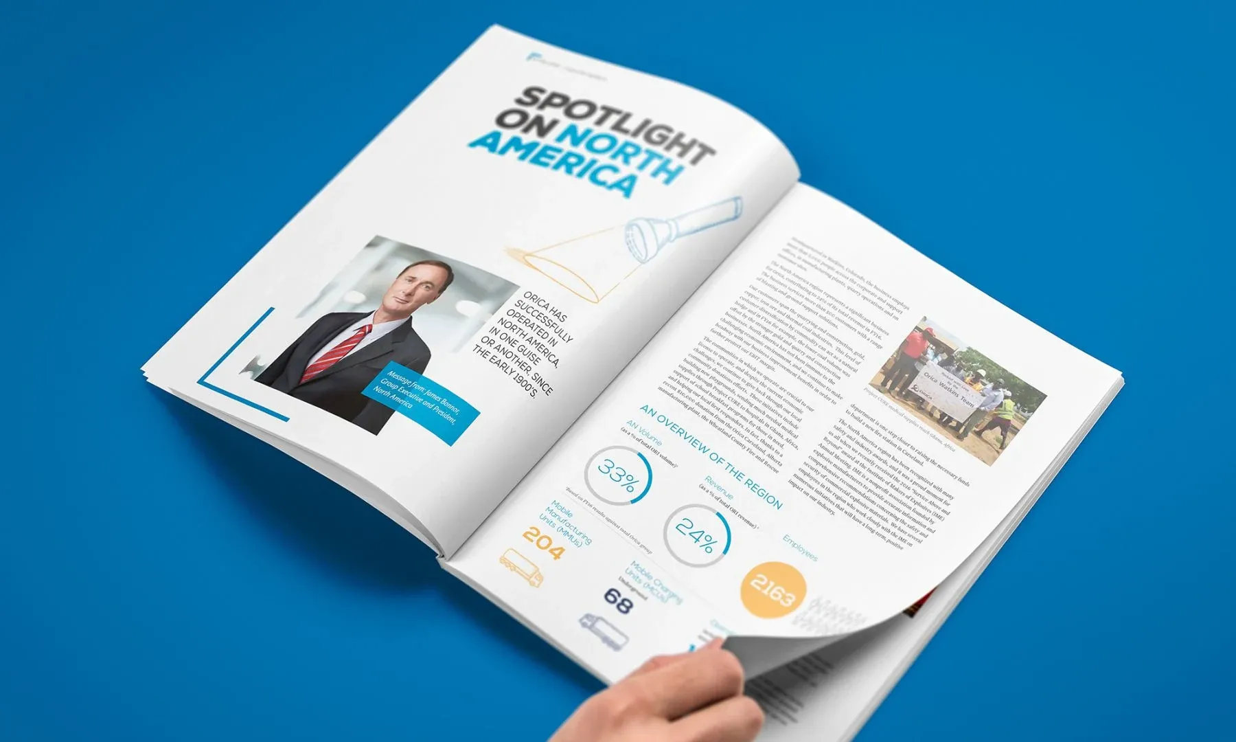 Inside Orica’s In The Loop publication with editorial features, photography and infographics