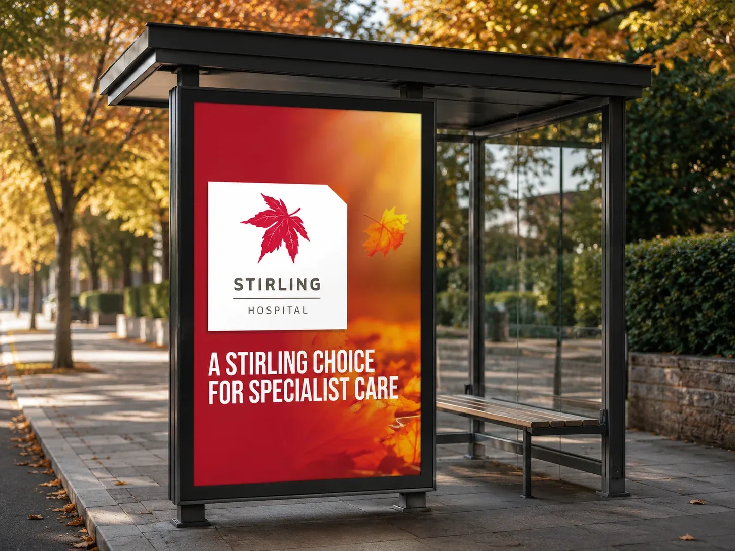 Stirling Hospital campaign artwork on a bus shelter, supplied in the campaign report