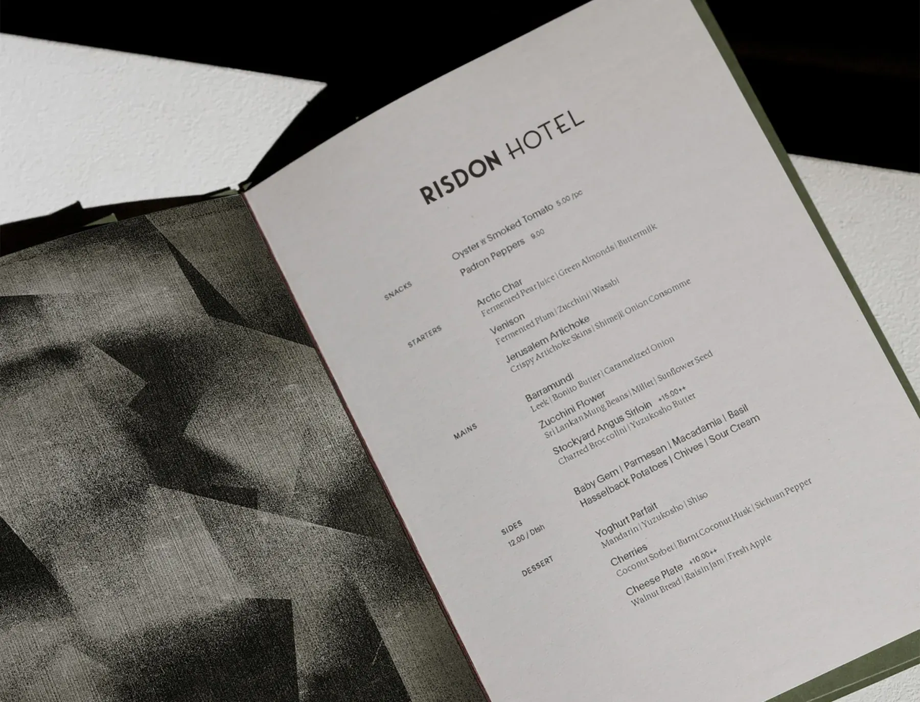 Risdon Hotel’s menu with Art Deco-inspired branding